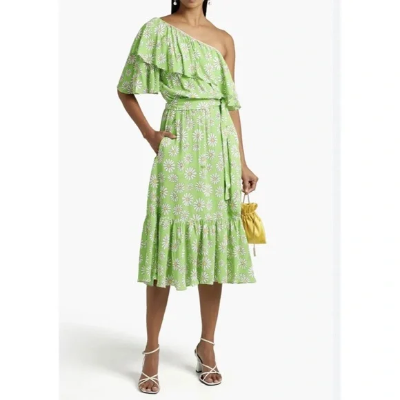Moschino | Dresses | Boutique Moschino One Shoulder Ruffle Floral Dress  Green Plus Size 4 | Poshmark